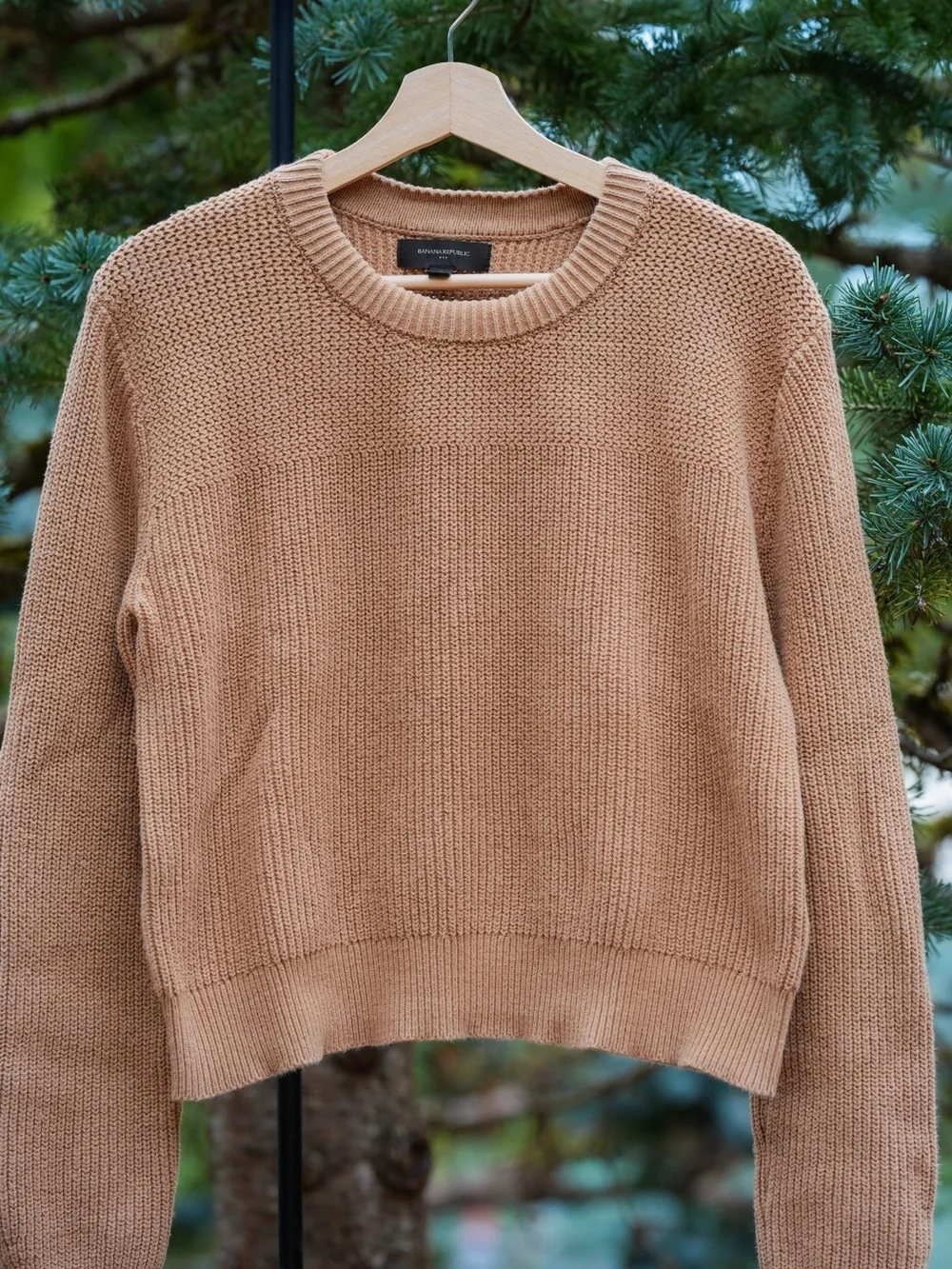 Banana Republic Camel Cotton Crewneck Sweater Small Ribbed Knit
